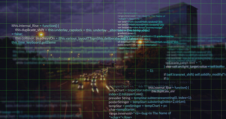 Image of data processing over cityscape