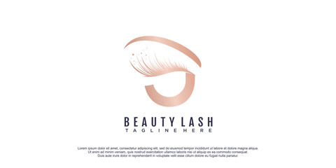 Beauty lashes logo with initial letter U concept and unique style design premium vector