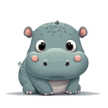 Little gray hippopotamus. Baby hippopotamus. A friendly little hippo with big dark eyes. Nice character graphics made in vector graphics. Illustration for a child.