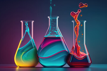 Set of laboratory glassware, chemistry lab equipment glass, chemical laboratory, science, illustration, Generative AI - obrazy, fototapety, plakaty