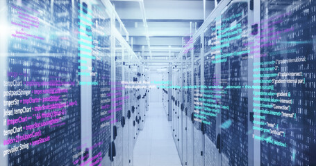 Image of data processing over server room