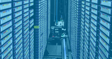 Image of data processing over server room
