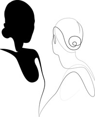 Young woman talking to her shadow. Continuous line drawing. Vector illustration.
