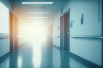 Blurred corridor in hospital, abstract medical background, AI generated