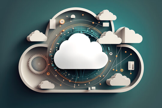 Cloud computing technology, Cloud storage, digital service or application with data transmission, cloud computing concept, Generative AI