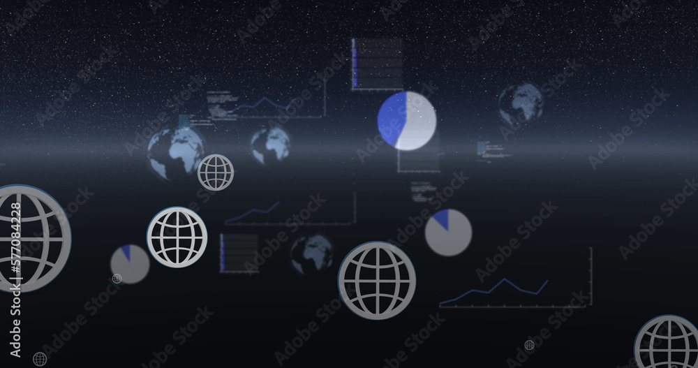 Poster image of statistics and data processing with globes