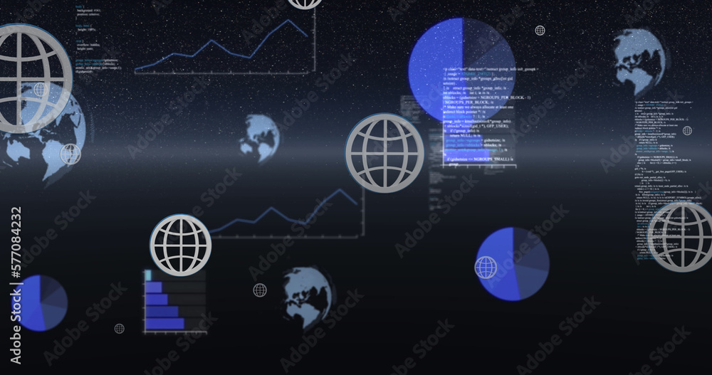 Poster image of statistics and data processing with globes