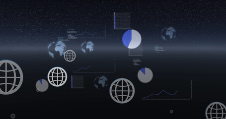Image of statistics and data processing with globes