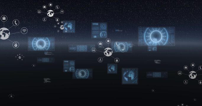 Image of scopes scanning and data processing with globes