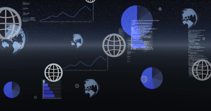 Image of statistics and data processing with globes