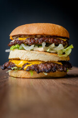 fresh hamburger on a wooden table