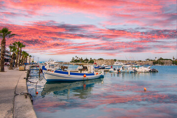 Fototapeta na wymiar Kos Town Harbour view in Kos Island. Kos Island is populer tourist destination in Greece. 