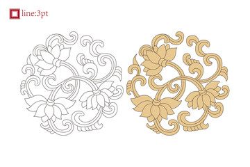 Lotus vine flower. Simple luxury delicate abstract geometric spiral art curve decoration. Classical baroque style. Chinese auspicious retro symmetrical pattern. Decorative floral pattern background. 