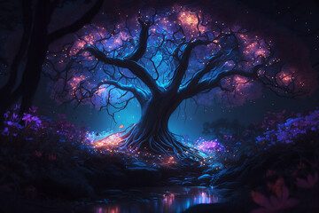 Fototapeta premium fantasy glowing forest at night