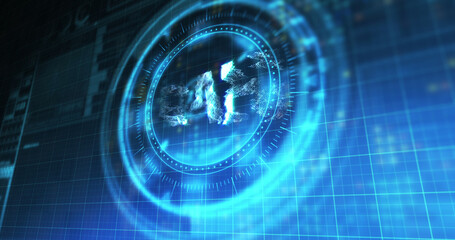 Image of processing circle with rotating uah over blue and black digital space