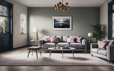 Naklejka na ściany i meble Interior design of the 90's, living room design with Polaroid effect, generative ai 