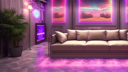 Interior design of the 90's, living room design with Polaroid effect, generative ai	
