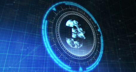 Image of processing circle with rotating euro over blue and black digital space