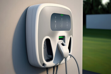 Electric home wall charger with cable, wallbox ev charging station, Generative AI