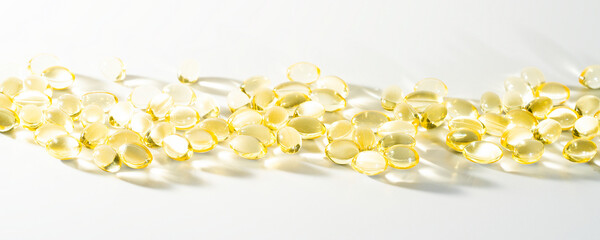 Vitamin D, omega 3, omega 6, Food supplement oil filled fish oil, vitamin A, vitamin E, flaxseed oil.