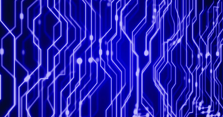 Image of neon integrated circuit on blue background
