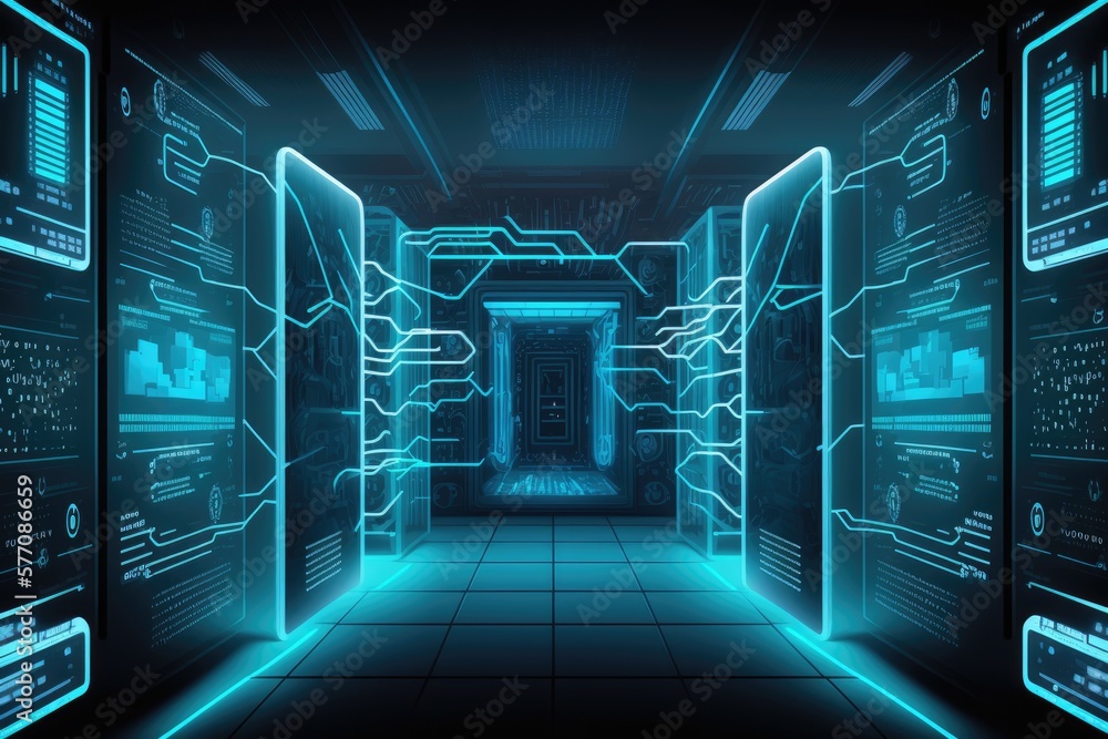 Poster modern abstract technological background depicting a network, large data, data center, server, inter