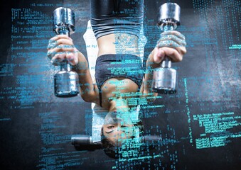 Composite image of data processing against african american fit woman working out at the gym