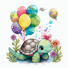 cartoon turtle with balloons
