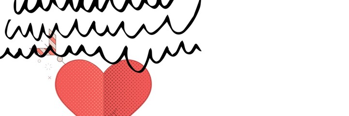 Digitally generated image of red heart icon against copy space on white background