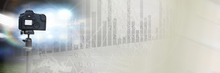 Blurred effect with copy space against statistical data processing and digital camera