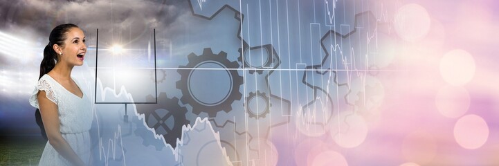 Blurred effect with copy space against caucasian woman singing and sports stadium