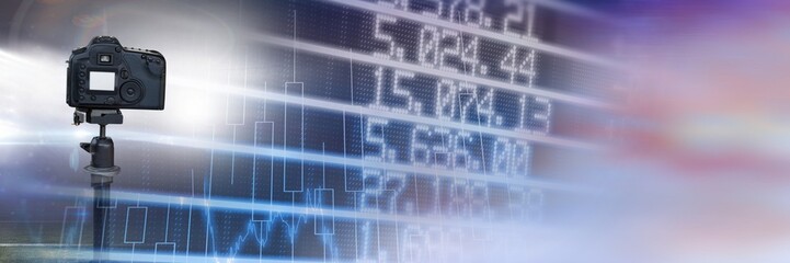 Blurred effect with copy space against financial data processing and digital camera