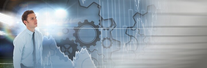 Blurred effect with copy space against caucasian businessman and financial data processing