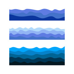 Blue water waves set. Blue gradient water decorative element, part of modern trendy natural background. For unique design or decor. World Water Day. Abstract wavy backdrop.