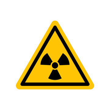 Ionizing radiation sign. Black danger icon on yellow triangle symbol. Vector illustration of radiation. Hazard symbol. Danger pictogram, warning sign icon. Informing about different risk and caution.
