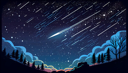 Cartoon illustration of a starry night sky, generative Ai - 577088677