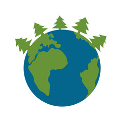 Earth Day vector illustration. Earth Planet with green trees. International Day of Forests. An environmental problem. Climate change, world pollution. Earth Day natural concept, forest day.