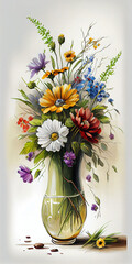 Oil painting art poster, generative Ai of flowers vase gift white background - 577088814