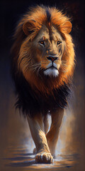 Oil painting art poster, generative Ai of lion - 577089063