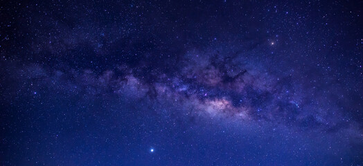 Panorama blue night sky milky way and star on dark background.with noise and grain..blue sky and...