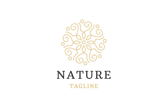 Nature boutique of leaf line logo icon design template