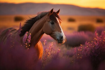 horse at sunset generative ai