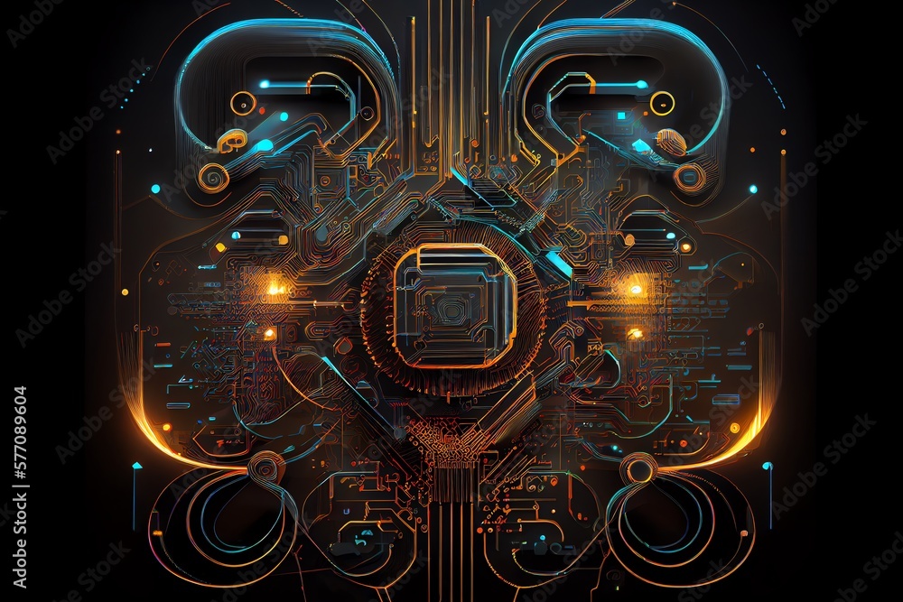 Wall mural abstract circuit cyberspace design art. generative ai