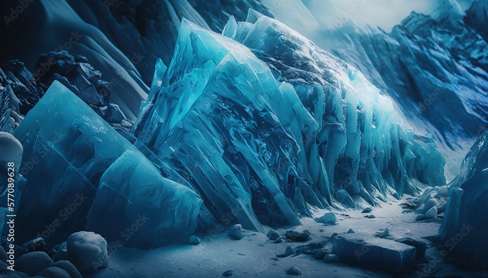 Aufkleber a group of ice formations in a snowy area with rocks and rocks on the side of the ice formations and