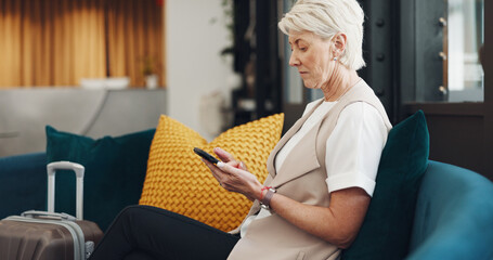 Smartphone, social media and woman scroll online network for meme, news app and e commerce shopping for web entertainment. Cellphone, internet website and mobile technology for 5g internet connection