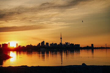 Fototapeta na wymiar Panoramic view of Toronto skyline at sunrise, Ontario, Canada