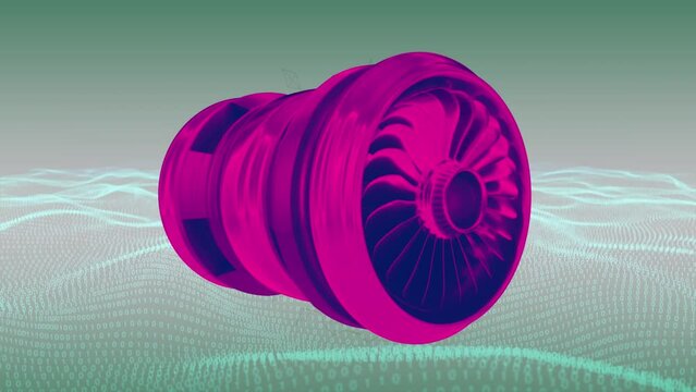 Animation of pink engine spinning over binary coding