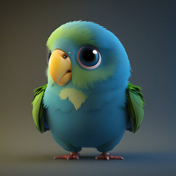 Cute Cartoon Parakeet Character 3d