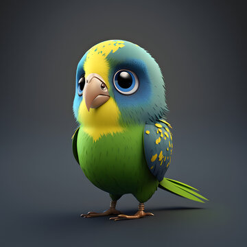 Cute Cartoon  Parakeet Character 3d