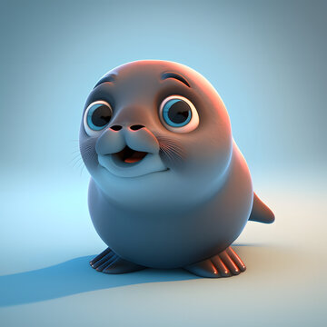 Cute Cartoon  Seal Character in 3d Rendered